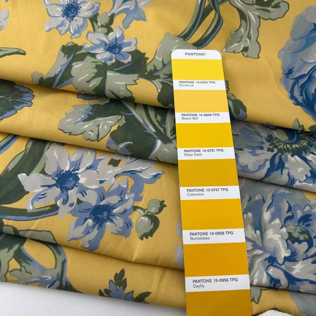 Yellow Floral Heavy Cotton Fabric | 144cm Structured Print Sewing ...