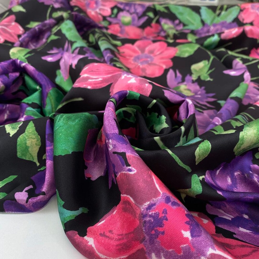 Flowing Polyester Deadstock Fabric | Multicolor Floral Printed Flowing Polyester ...