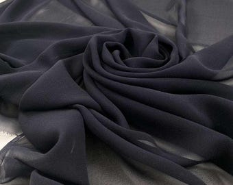 SILK GEORGETTE FABRIC, Pure Black Silk Fabric, Semi Sheer Fabric, Transparent Fabric, Wedding Gown Fabric, Luxury Deadstock