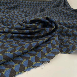 Italian Wool Fabric: Lightweight Geometric Print, Blue & Black
