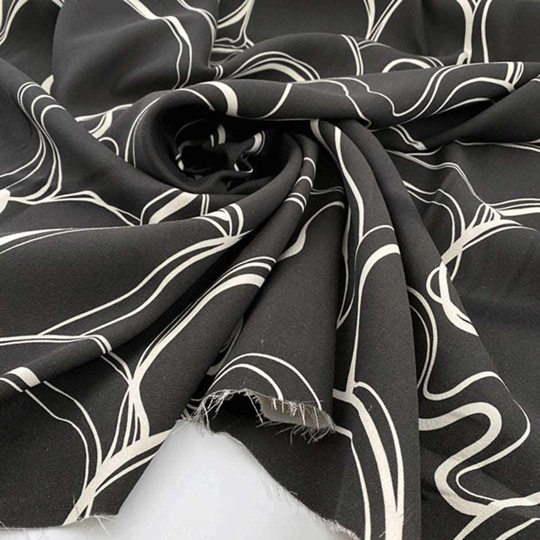 Crape Meaning Abstract Black Double Crepe Fabric Italian Designer Archive Silk Cotton ...