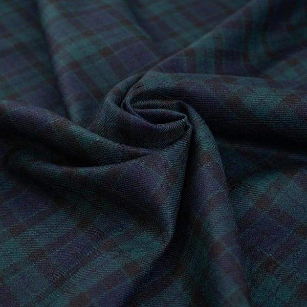 Black Watch Plaid Tartan Fabric Italian Designer Archive 100% Pure Wool 147cm Opaque