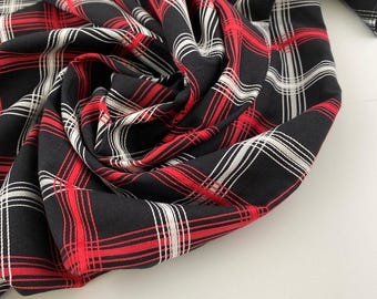Black Red Geometric Cotton Jacquard Fabric Italian Deadstock Yarn Dyed 140cm Wide Opaque