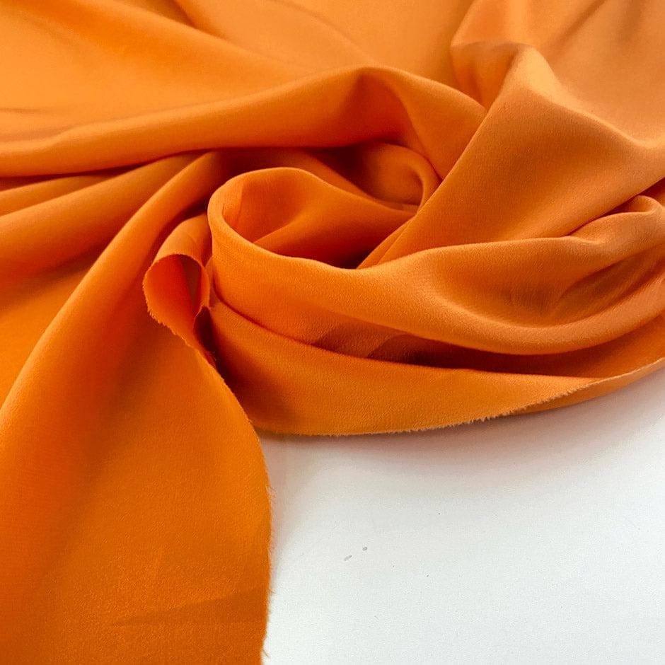 Silk CREPE DE CHINE Fabric, Textured Orange Silk Fabric, Solid Color Plain Fabric For Draping, Flowing, Dressmaking