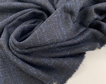 Blue Melange Virgin Wool Tweed Fabric Italian Designer Archive 150cm Wide 359gsm Opaque