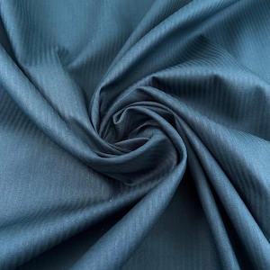 Cotton Herringbone Lining Fabric | Blue Soft Structured Cotton | Lightweight Tailoring by Meter | Italian Deadstock