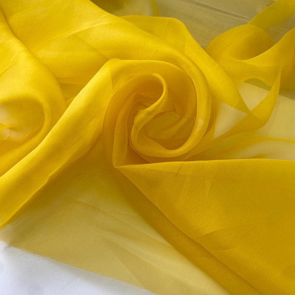 Tissu Georgette De Soie Haute Couture - Ocre Jaune - 138 Cm De Large - Vendu Au Mètre