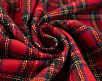 Mixed Scottish Red Wool, PLAID WOOL FABRIC, Tartan Scottish Fabric, Deadstock Fabric For Shirts, Skirts, Dresses, Jackets, And Trousers