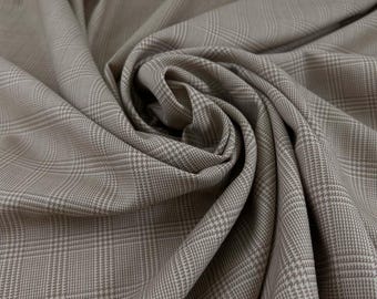 Beige Prince of Wales Virgin Wool Fabric, Italian Designer Suiting (154cm Wide)