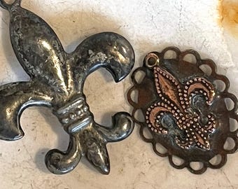 Fleur de lis Soldered Charm, Pendant, Focal - Rustic - Handmade in Pacific NW
