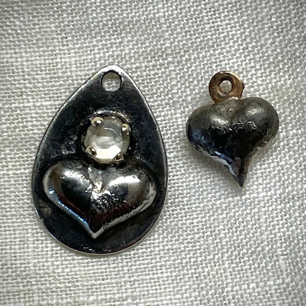 Hand Soldered Heart Charm - Boho - Vintage look - Small & tiny - Handmade in Pacific NW