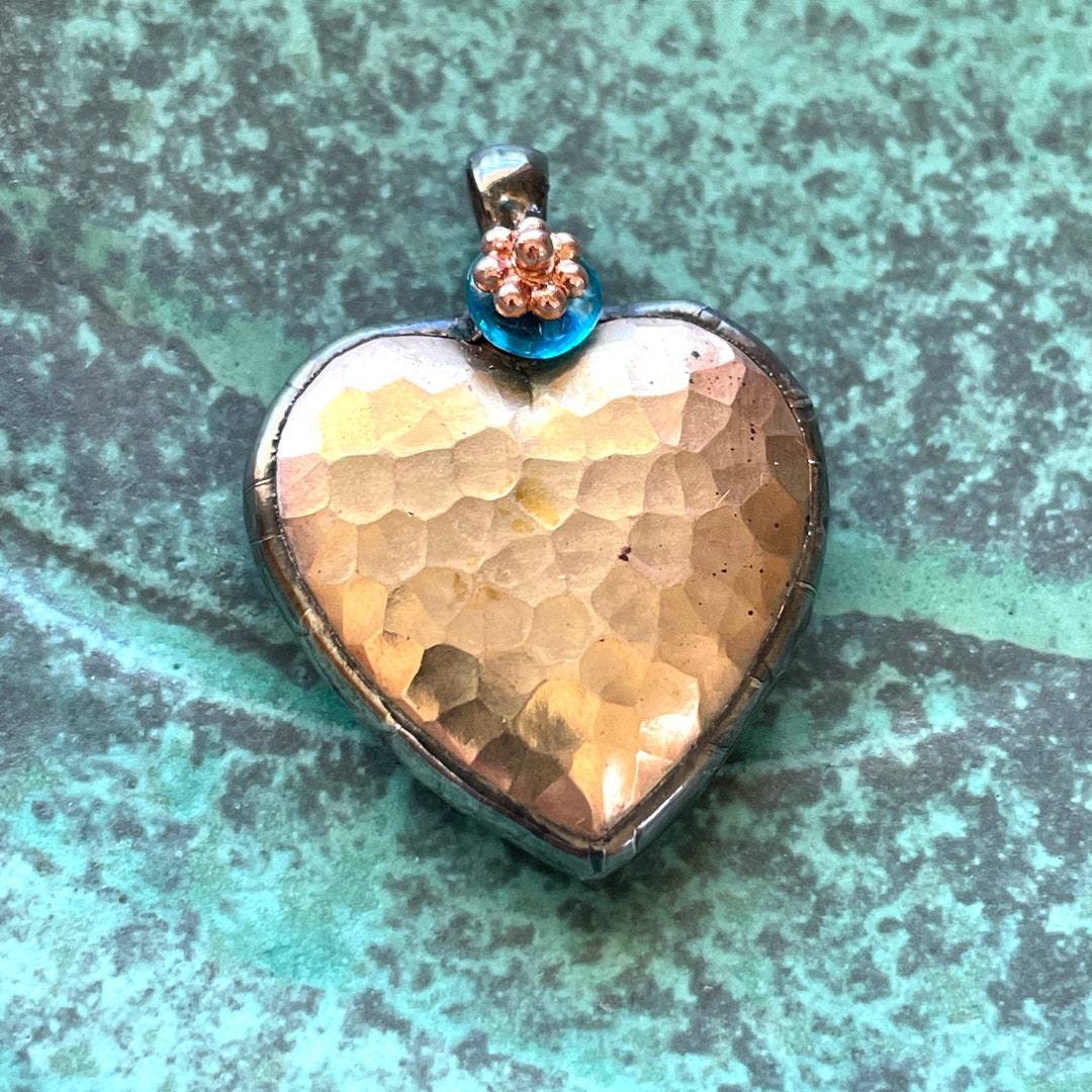 Soldered Art Heart Pendant Lg Charm Brass Focal Rustic - Etsy