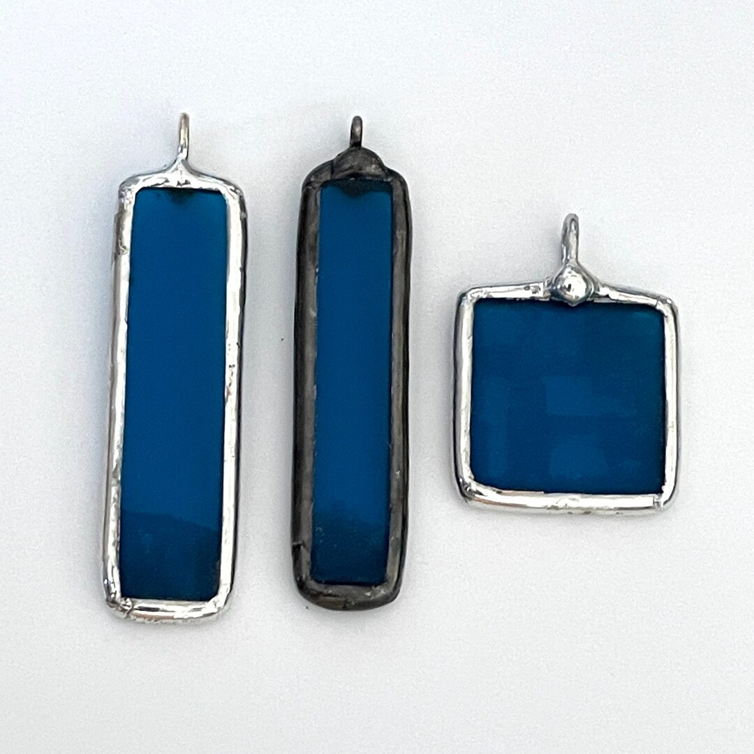 Hand Soldered Stained Glass Charm or Pendant Teal Blue Made in Pacific