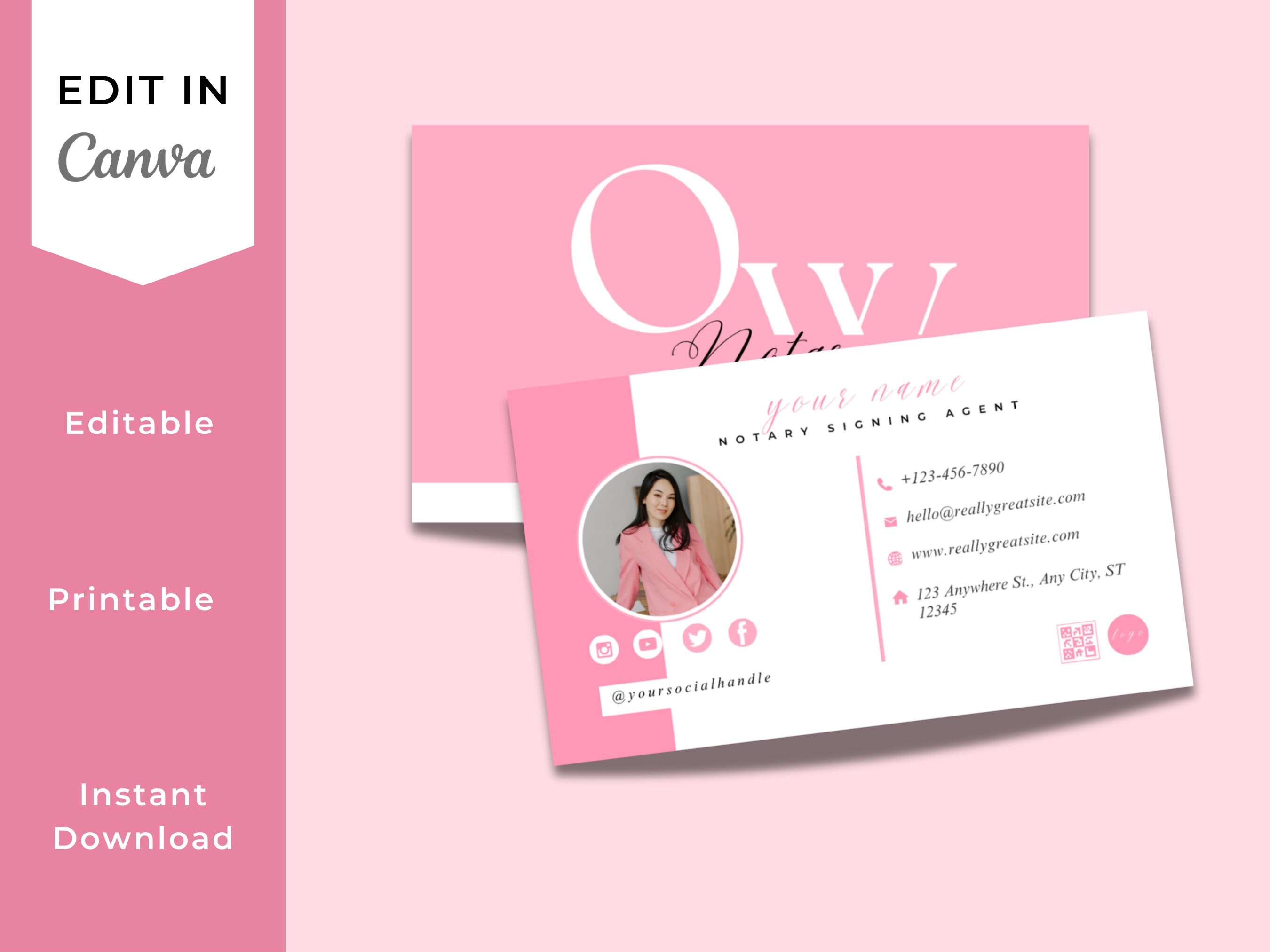 Notary Business Card Template Canva | Mobile Notary Marketing