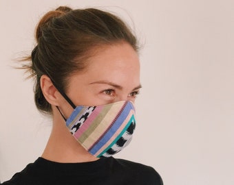 The Well Traveled Mask - Womens unique face mask, Handmade, Faire Trade, face coverings, Multi Color, Textile Woven Fabric, Gifts for Her.