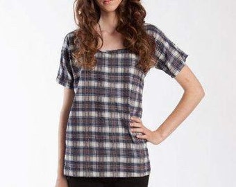 Summer Special Plaid Cotton Womens Top Blue Tops for Womens Unique Fashion Shirts Stripe Plaids