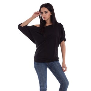 Handmade Shirt Cotton Off The Shoulder Made in USA, off the shoulder tops, off shoulder shirt, black shirts, womens cotton shirts, lamixx image 1