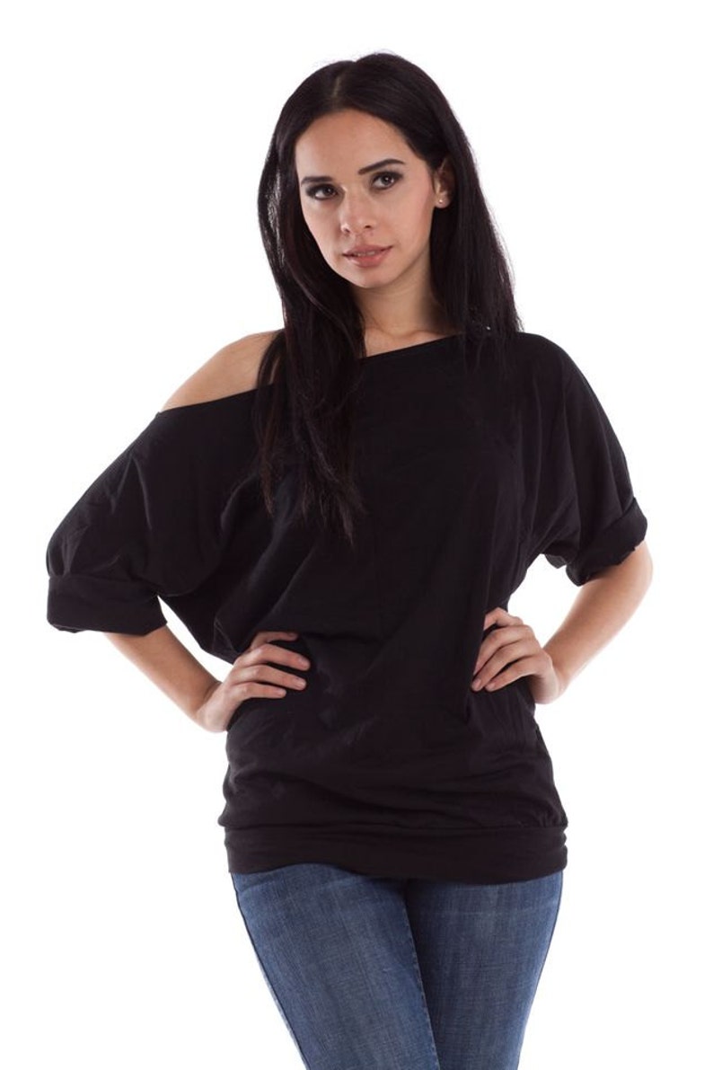 black oversized off the shoulder top