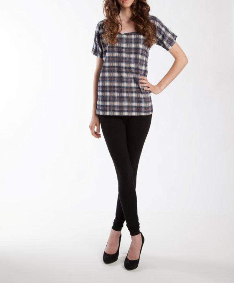 Summer Special Plaid Cotton Womens Top Blue Tops for Womens Unique Fashion Shirts Stripe Plaids image 2