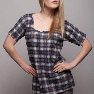 Summer Special Plaid Cotton Womens Top Blue Tops for Womens Unique Fashion Shirts Stripe Plaids image 1