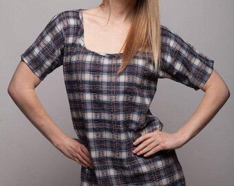 Summer Special Plaid Cotton Womens Top Blue Tops for Womens Unique Fashion Shirts Stripe Plaids