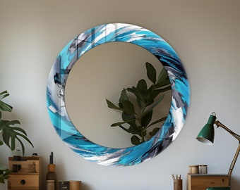 Ocean Swirl Round Mirror: Härdat glas, Blå badrumsinredning