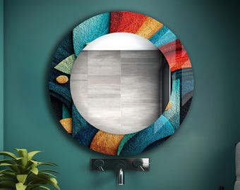 Abstrakcyjne, bardzo duże, okrągłe lustro ścienne ze szkła hartowanego: wystrój łazienki i nowoczesnego salonu