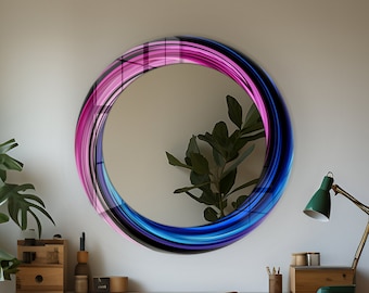 Blå & lila virvelrund glasspegel: Modern väggdekor