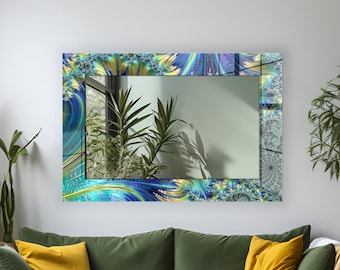 Blue Abstract Tempered Glass Mirror: Luxury Wall Decor