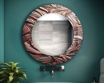 Espejo de pared redondo grande de cristal templado con temática abstracta: decoración para baños y salas de estar modernas.