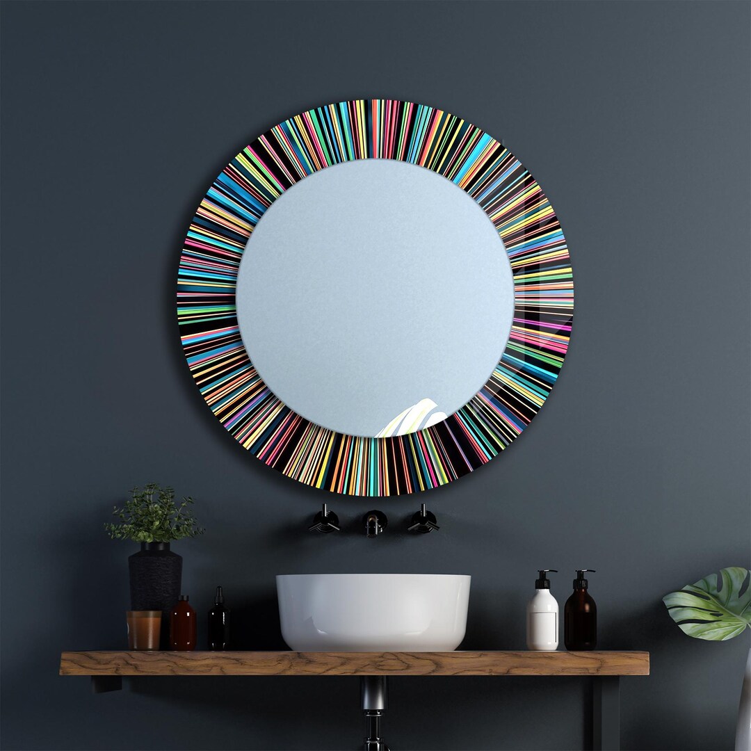 Abstract Theme Extra Large Round Tempered Glass Wall Mirror: Bathroom ...