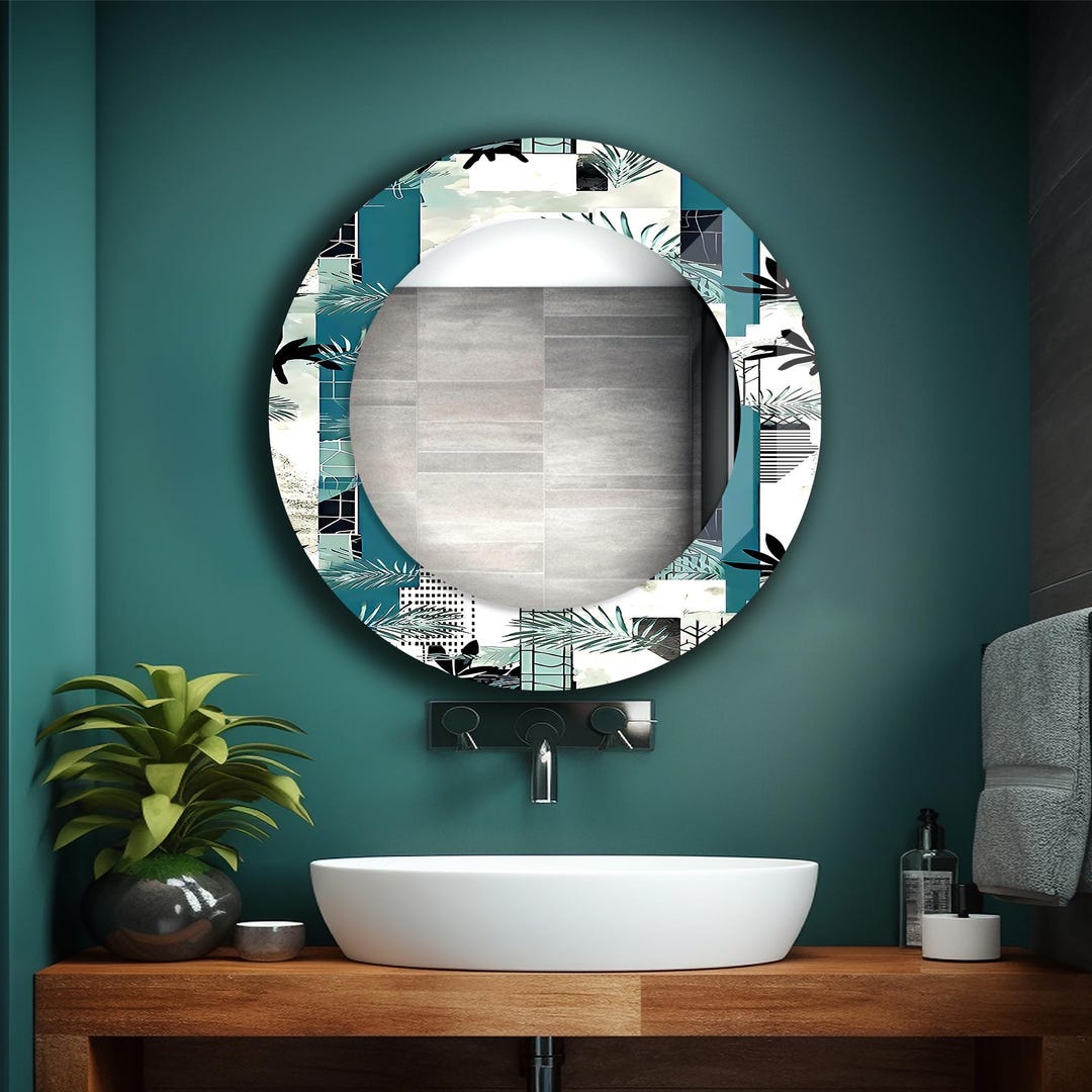 Abstract Theme Extra Large Round Tempered Glass Wall Mirror: Living ...