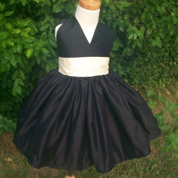 Black and Ivory Flower Girl Dress  2 3 4 5 and 6