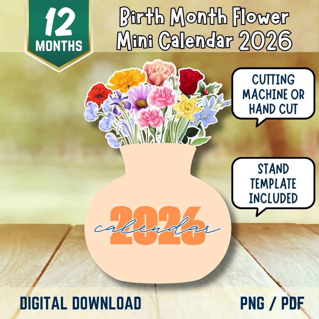 2026 Birth Month Flower Mini Calendar - Printable Flowers Desk Calendar ...