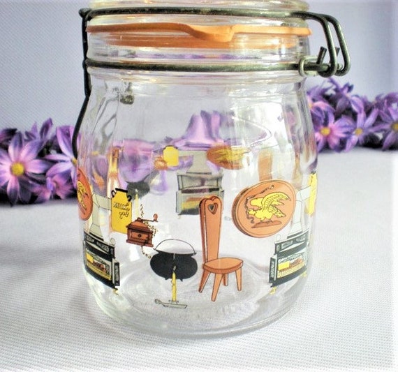 vintage canister-vintage glass canister-food storage-kitchen storage-canister with lid-house ware-retro-