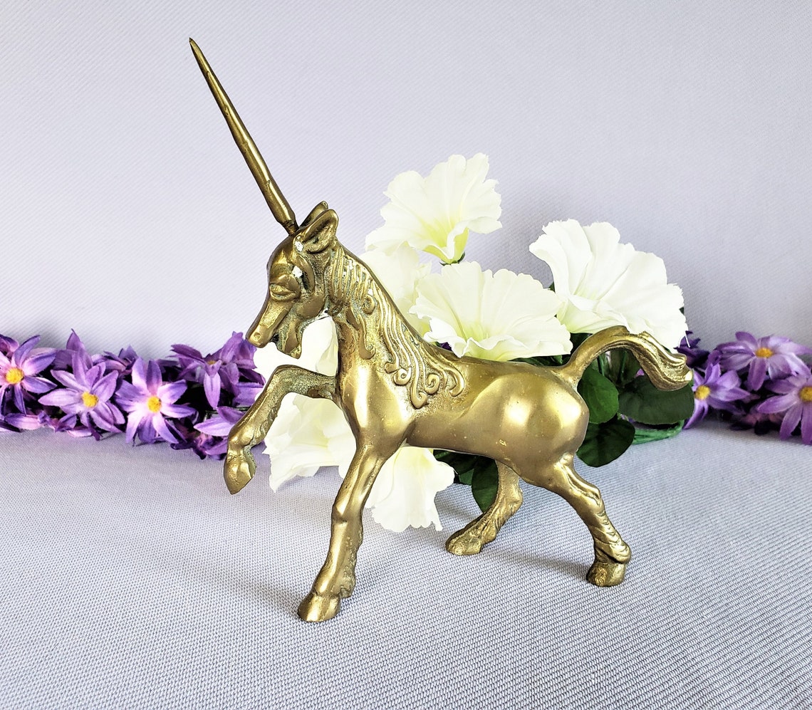 Vintage Brass Unicorn Statue Large Spiral Horn Mythical Etsy