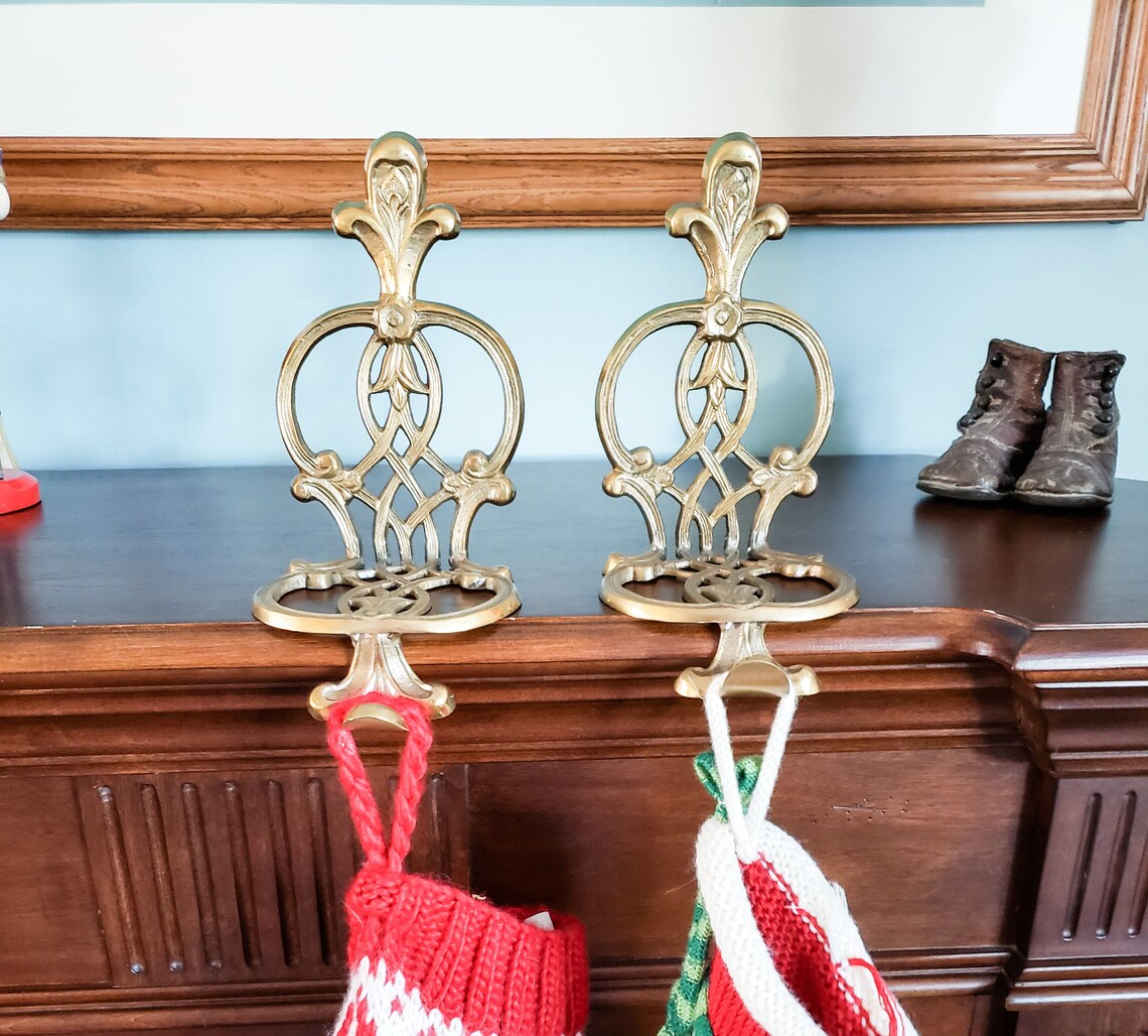 Vintage Brass Stocking Hooks Victorian Style Christmas Etsy