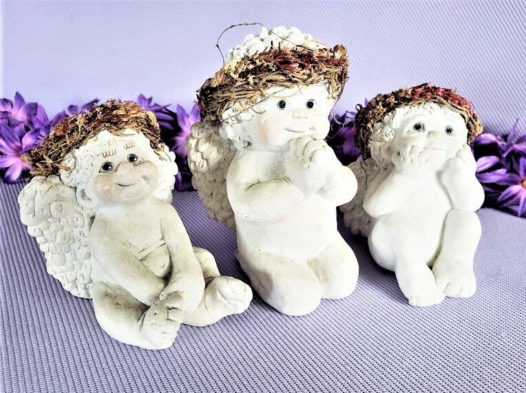 Vintage Angel Figurines Ceramic Baby Angels Three Babies Etsy