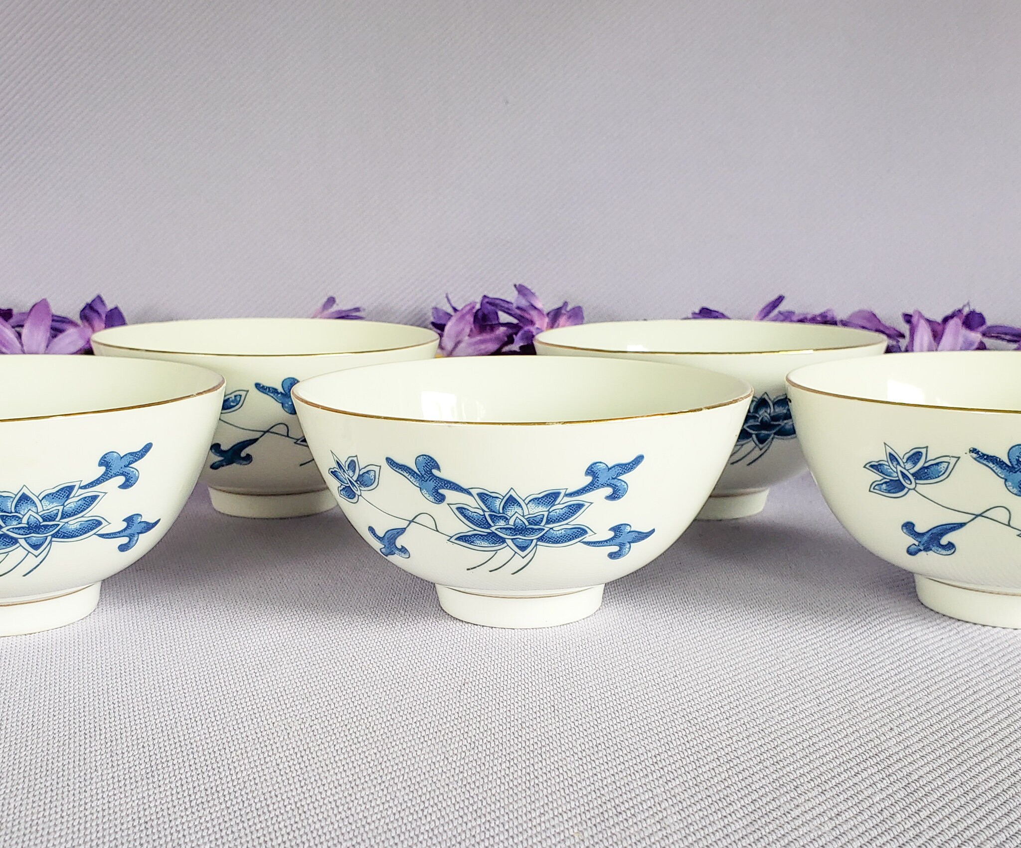 Vintage Chinese Bowl Set Cobalt Blue Decor Chinoiserie Home Etsy