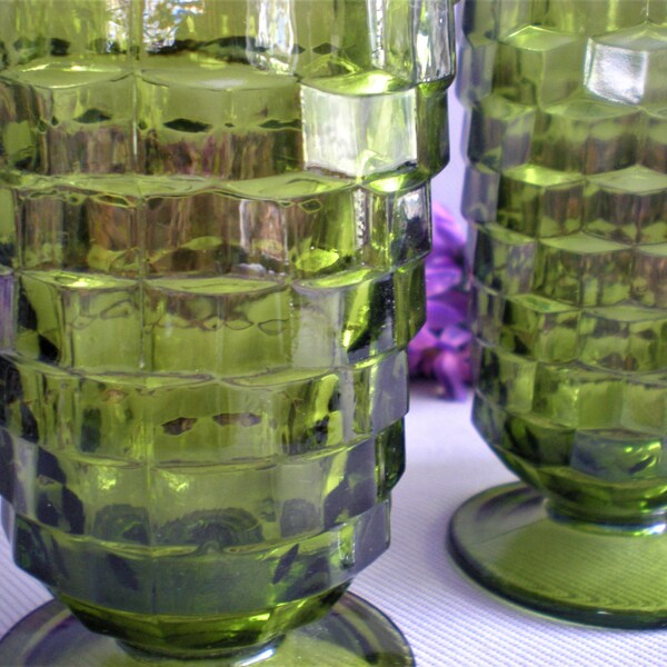 Vintage Tumblers, Colony Green Indiana Glasses, Whitehall Drinking Glasses, Avocado, Geometric Drink Ware
