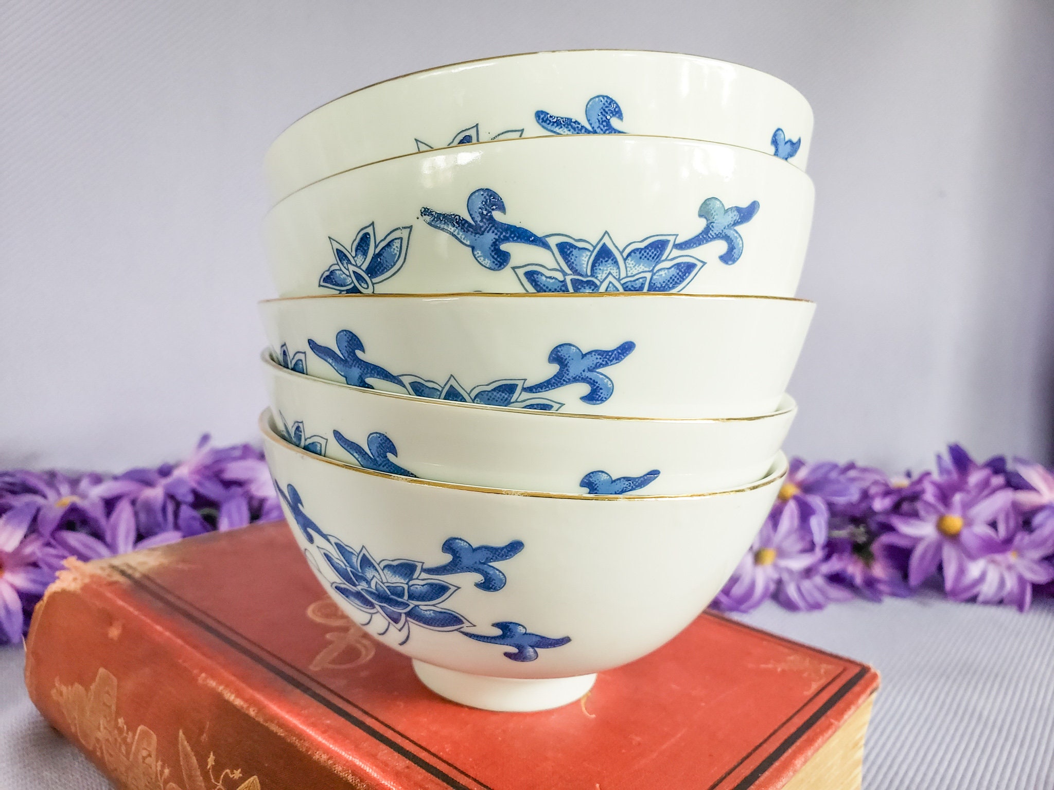 Vintage Chinese Bowl Set Cobalt Blue Decor Chinoiserie Home Etsy
