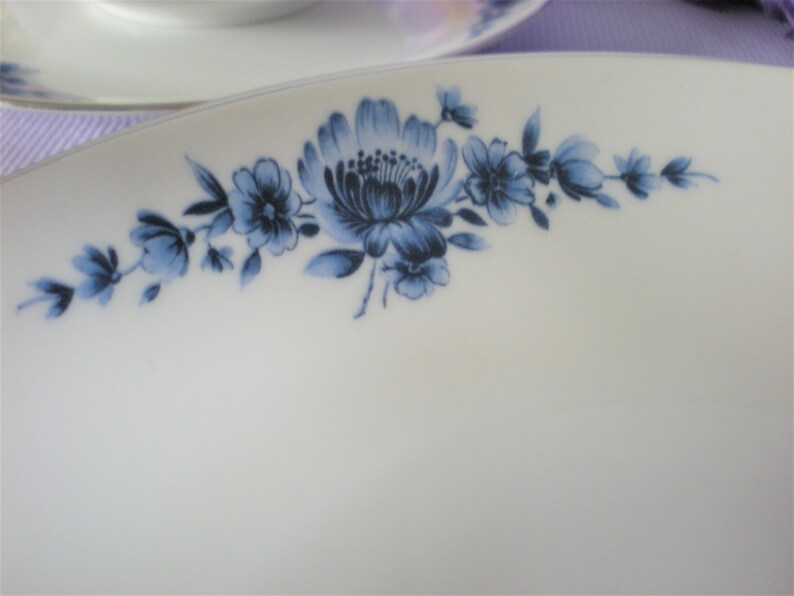 Eschenbach Blue and White China Danish Blue Platinum Trim Soup Bowls Salad Bowls Vintage Fine China