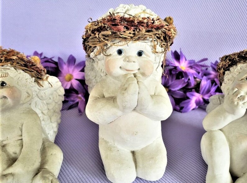 Vintage Angel Figurines Ceramic Baby Angels Three Babies Etsy