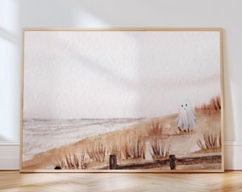 Coastal Ghost Print: Beach Halloween Art, Vintage Fall Decor (Digital Download)