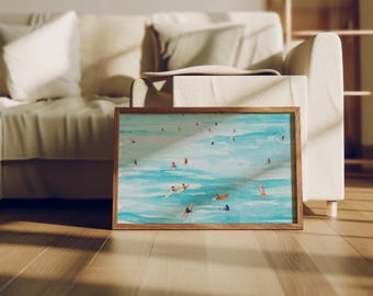 Beachy Surf Poster: Light Blue Ocean Art, Coastal Cowgirl, Trendy Wall Art (Digital Download)