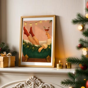 Christmas Cocktail Wall Art, Girly Holiday Decor, Bar Cart Art (Digital Download)