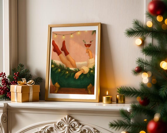 Christmas Cocktail Wall Art, Girly Holiday Decor (Digital Download)
