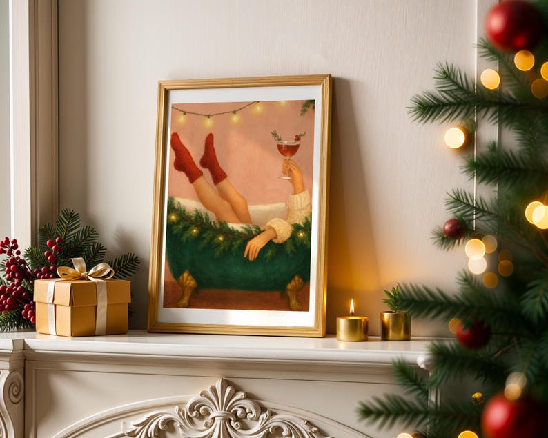 Christmas Cocktail Wall Art, Girly Holiday Decor, Bar Cart Art (Digital Download)