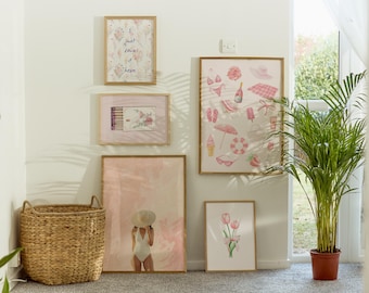 Pink Beachy Summer Gallery Wall Art, Coastal Cowgirl Decor (Digital Download)