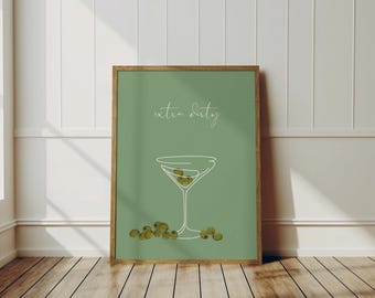 Impresión de Martini Extra Dirty: Arte moderno para carritos de bar, impresión de cócteles (descarga digital)